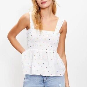 3/$20! LOFT Polka Dot Smocked Peplum Top
